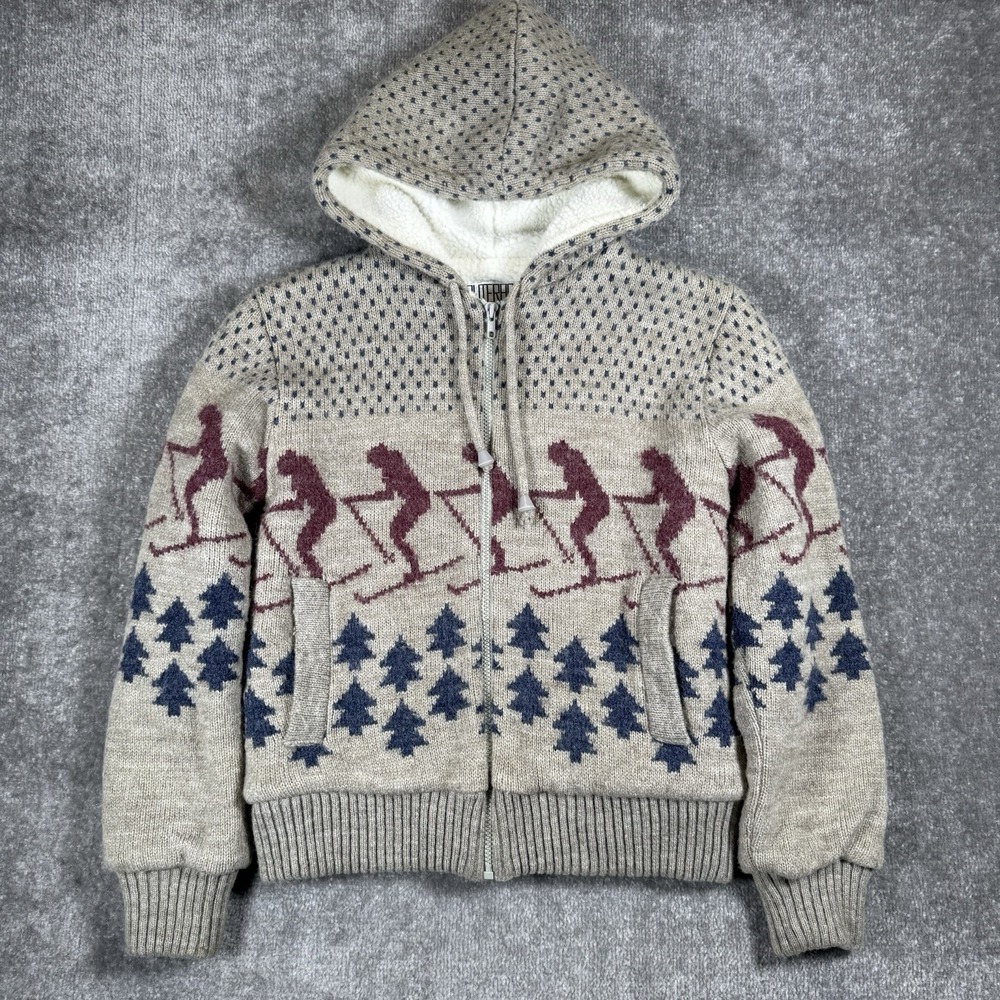 Vintage Outerbound Jacket Men's Medium Ski Theme Wool Blend Hooded Full Zip